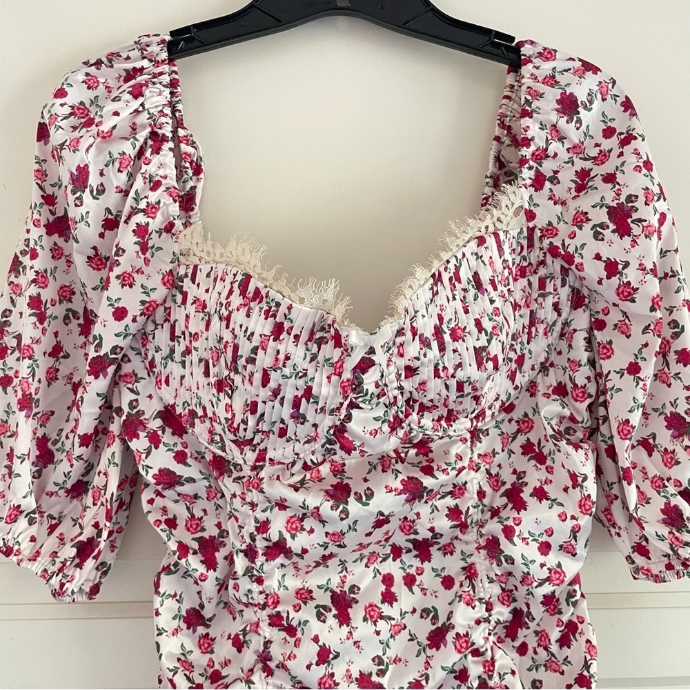 For Love & Lemons Melrose ruched rose Floral Mini Dress 38107 - Picture 6 of 16